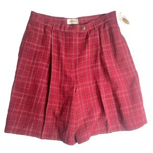 Vtg Talbots Shorts Womens Sz 12 Red Plaid Pleated High Waisted Linen Blend NWT